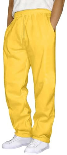 Mens Tracksuit Bottoms Loose Fit - Mens Sweatpants Open Hem Straight Leg Sweatpants Gym Sports Trousers for Fitness Casual Gym Workout Sweatpants Casual Jogging Pants Running Fitness Pants Yellow