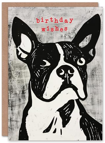 Artery8 Birthday Wishes For Boston Terrier Dog Lover Blank For Him Or Her Art Birthday Card