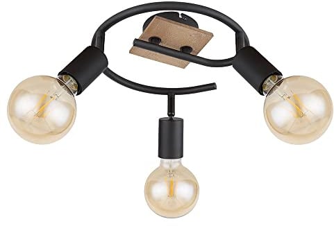 Ceiling Spotlight Living Room Lamp Wood E-Shape Black Brown Diameter 25 cm