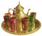 Grande Théière Marocaine Artisanale 750ml avec Plateau Gravé en laiton Doré et 6 Verres à Thé – Élégance Authentique de Fès