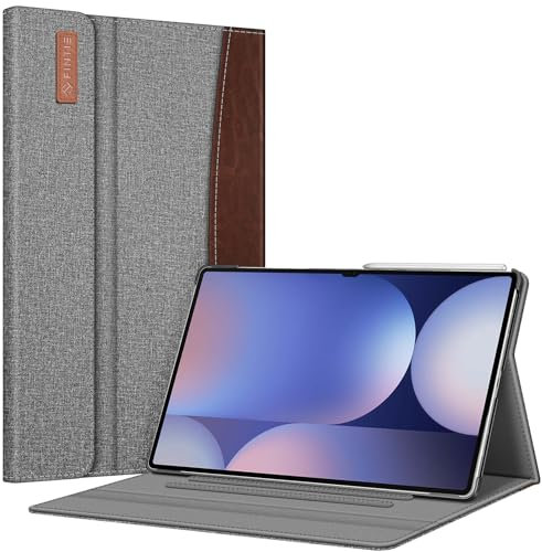 FINTIE Coque pour Samsung Galaxy Tab S10 Ultra 14.6 Puces/Tab S9 Ultra/Tab S8 Ultra (2024/2023/2022), Housse Multipositions Etui avec Poche de Document Fermeture Magnétique, Gris/Marron