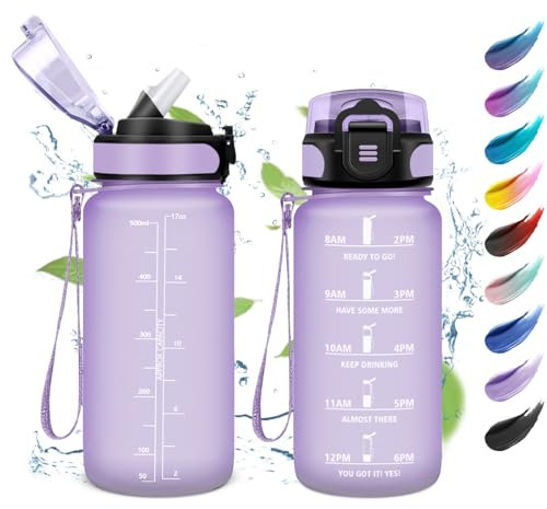 Gourde Enfant 500ml, Gourde Motivation, Gourde Marqueur de Temps, Bouteille d'eau Étanche, Gourde avec Paille, Gourde Reutilisable pour Garçons, Fille, l'École, Bureau, Extérieur, Camping, Yoga