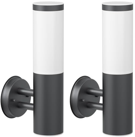ledscom.de 2 Stück Wandleuchte PORU für außen, IP44, Edelstahl, anthrazit matt, rund, 1x E27 max. 40W