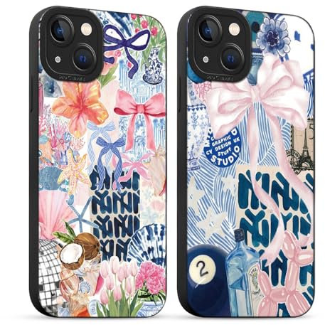 Yirlbey 2 Stück für iPhone 15 Hülle 6,1 Zoll Collage Handyhülle Aesthetic Motiv Schleifen Muster Design, Weiche Bunt Silikon TPU Bumper Ultra Dünn Kameraschutz Schutzhülle Mädchen Case