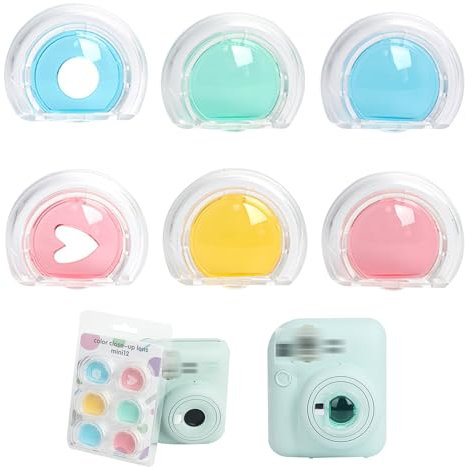 FOSDICK 6Pcs Close Up Couleur Lens Filtre Set pour Fujifilm Instax Mini 12, Filtres Objectif pour Appareil Photo Instantané, Filtre Couleur de Caméra,Bleu Rouge Vert Orange,avec Motif Cœurs Circulaire