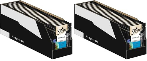 SHEBA Portionsbeutel Nassfutter für Katzen Delikatesse in Gelee mit Thunfisch MSC-Zertifiziert 28 x 85g (Packung mit 2)