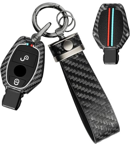 ATFIGII Schlüsselhülle Kompatibel mit Mercedes Benz Autoschlüssel Hülle für Klasse A B C CL E M S SL SLK GLA GLC GLK W176 W211 W245 W246 MB Schutzhülle Cover Schlüsselanhänger 2 Tasten B-Schwarz