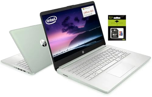 HP Laptop estudiantil de 14 pulgadas, procesador Intel N150 (hasta 3.6 GHz) 16 GB de RAM, 256 GB de almacenamiento (128 GB UFC + tarjeta SD Ghost Manta de 128 GB) computadora con Wi-Fi 6 Win11 verde