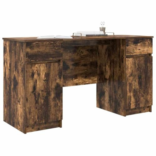 vidaXL Desk Smoked oak Engineered wood 140 x 49 x 76 cm | Elegant smoked oak finish adds a touch of class to any room, Comes with multiple drawers to keep everything tidy,