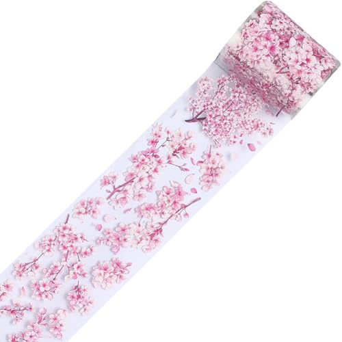 craspire 2.19Ydsx1.96Zoll Rosa Kirschblüten PET Klebeband Aufkleber Washi Transparent Vintage Blume DIY Handbuch Basteln Journal Scrapbooking Collage Blumen Geschenkverpackung Für Heimdekoration
