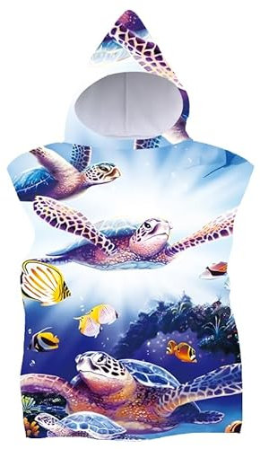 FEBE Badeponcho Kinder Meeresschildkröte Muster Badetuch Mit Kapuze Bademantel für Kleinkind Strandponcho Strandtuch