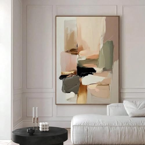 XBTYKPB Impression sur toile minimaliste – Rose poudré et doré, décoration murale contemporaine, motif géométrique abstrait pour salon et cuisine, 80 x 120 cm, avec cadre