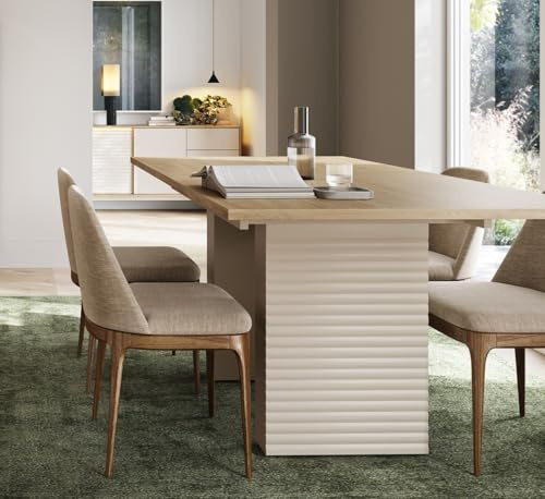 Design Esstisch DTE-111 Eiche geölt/Cashmere ausziehbar 140 cm bis 185 cm Esszimmertisch für bis zu 6 Personen Hochglanz Funktionstisch modern vielseitig Esszimmer erweiterbar zeitlos
