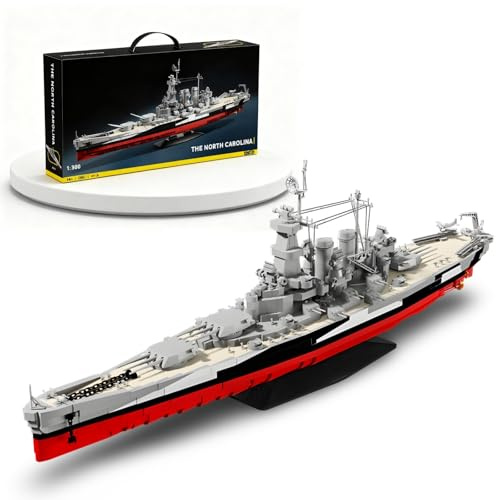 DrmBeyd Technik North Battleship Klemmbausteine Schiffe, Marine Militär Schlachtschiff Bausteine Set, 2662+ Teile WW2 Schlachtschiff der North-Carolina-Klasse Klemmbausteine Modell Geschenk