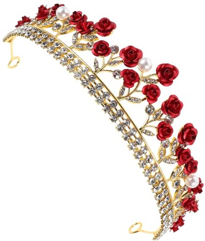 SOPOTUTU Rote Brautkrone aus Legierung mit Funkelnden Rosen und Strasssteinen Eleganter Haarschmuck für Hochzeitsparty und Dauerhaften