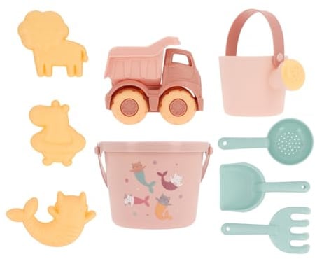 Monnëka Strandspielzeug Set | Nachhaltiges Sandspielzeug | Enthält Verschiedene Teile | Leicht und tragbar für Strand oder Garten | Umweltfreundlich und sicher | Mermaid Cats