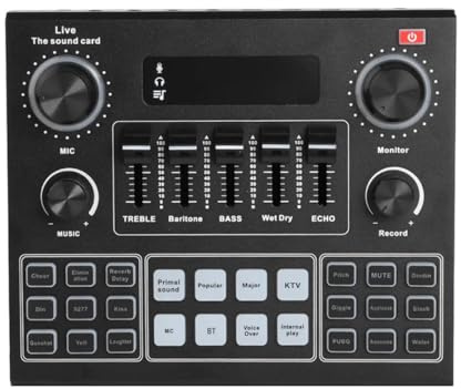Zerodeko Live Soundkarte und Audiomixer V9 mit Integriertem Stimmverzerrer Abs Material Schwarz Kompatibel mit Handy und Computer Geeignet für Mobiles Streaming und Live Übertragungen