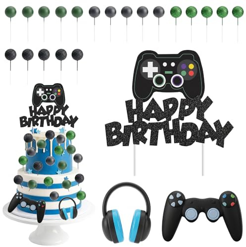 23 Stück Videospiel Geburtstag Kuchen Deko,Happy Birthday Gaming Tortendeko,Videospiel Cupcake Toppers
