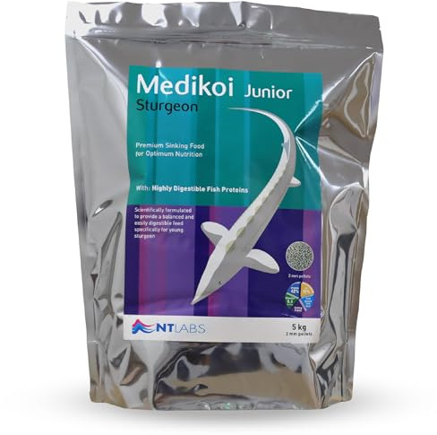 NT Labs Medikoi Sturgeon Multi-Season, Complete Feed For Sturgeon, Ideal For All Year Round Feeding, Fast Sinking Pellet, Highly Palatable Pond Fish Feed (5 kg)(2 mm)(Junior)