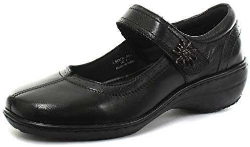 Ladies Leather Memory Foam Comfort Touch Fasten Bar Shoes