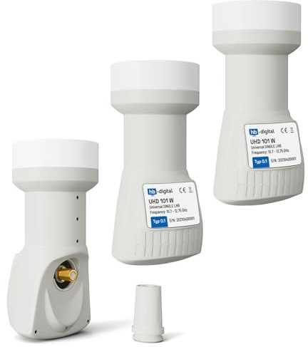 HB-DIGITAL 3X Single LNB LNC 1 Teilnehmer Direkt (DREI Stück) Full HD TV 3D 4K Weiß Weiss White ■ Kontakte vergoldet ■ Wetterschutz