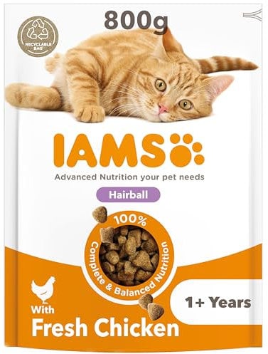 IAMS Hairball Complete Dry Cat Food Chicken 800g - Significantly Reduces Hairball Formation