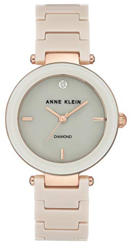 Anne Klein Women's Genuine Diamond Dial Ceramic Bracelet Watch Tan/Rose Gold
