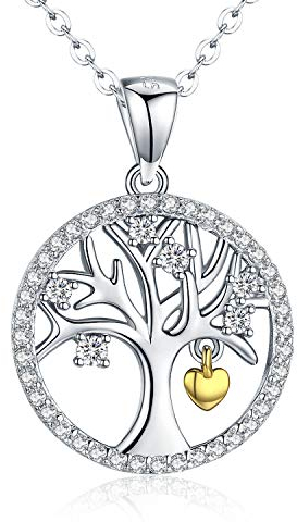 TANGPOET Lebensbaum Kette 925 Sterling Silber Herz Baum des Lebens Anhänger Halskette Valentinstag Schmuck Geschenke für Damen Mädchen Frauen