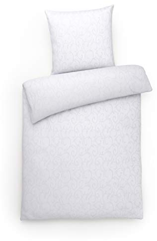 Carpe Sonno Bettwäsche Baumwolle Luxus Damast - Bettwäsche 135x200 2er Set mit Bett Bezug + Kissenbezug 80x80 cm - Hotelbettwäsche Baumwoll Bettwäsche - Luxus Bettwäsche - Ranken-Muster in Weiß