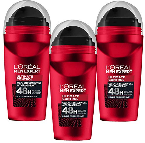 50ml Loreal Men Expert Ultimate control Anti Transpirant 48h XXL Roll On holzig frischer Duft 3er Pack (3x50ml)