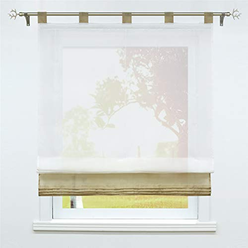 SCHOAL Raffrollo mit Schlaufen Transparente Raffgardine Schlaufenrollo Gardinen Modern Voile 1 Stück BxH 100x155cm Sand