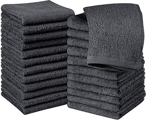 Nausha 48 X Face Cloth Towel 100% Soft Cotton Flannel & Wash Cloth 600 GSM High Absorbent & Quick Dry Hotel Quality Towel 30 X 30 cm (Charcoal Grey, 48)