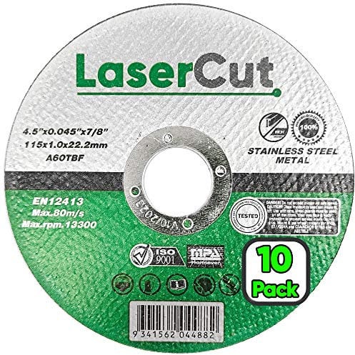 LaserCut Ultra Thin Metal Cutting Discs 115mm -10 Pack - Durable Cut Off Wheels 115mm/4.5 Cutting Wheel Thin Metal Grinding Wheel Cutting Disc for Angle Grinder Saw Grinder Metal Cutting Tools