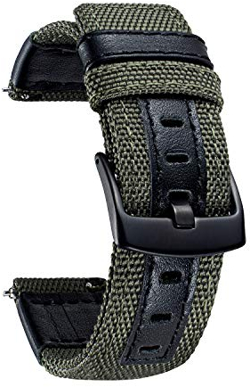 BINLUN Segeltuch Uhrenarmband 18 20 22 24mm Sport Canvas Leder Uhrenarmbänder für Herren Smartwatch Armband Kompatibel mit Samsung Kompatibel mit Garmin Kompatibel mit Huawei Kompatibel mit Amazfit