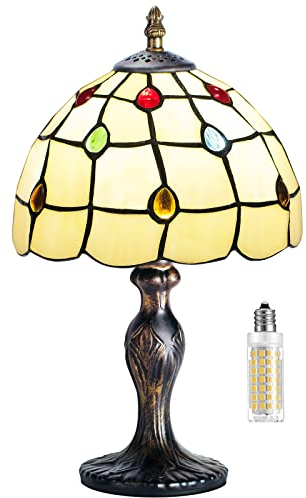 MIAOKE Lampada in stile Tiffany, Creativo Pastorale Minimalista Stil, soggiorno, bar Lampada da tavolo con luce spina mediterranea, Lampadina E27 NON inclusa (coda di pavone)