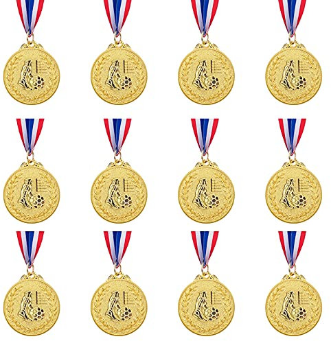 Abaokai Lot de 12 médailles de récompense dorées – Style olympique en métal pour jeux de football et récompenses pour enfants, 5,1 cm