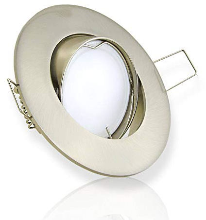 LED Einbaustrahler silber rund 5 Watt kaltweiß 12V flach, schwenkbar - MR16 Einbauleuchte 75-80mm Bohrloch - Einbau-Spot Decken-Strahler Deckeneinbaustrahler Deckenspot Deckeneinbauleuchte