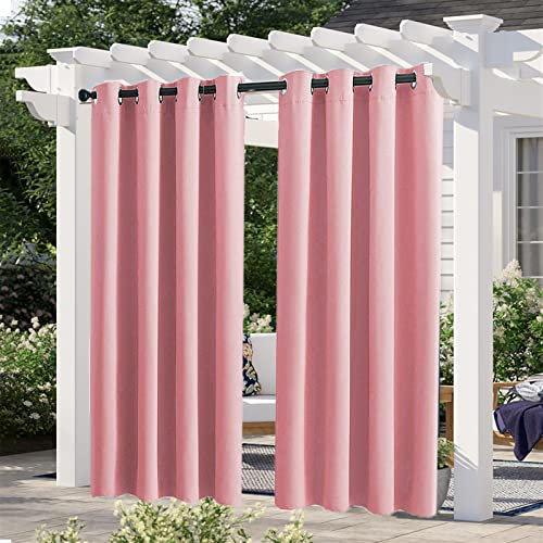 Cozomiz 1 Stücke Outdoor Vorhänge Wasserabweisend UV Schutz AussenGarten Verdunkelung mit Ösen Winddicht Sichtschutz Sonnenschutz Blickdicht Innen Außen Gardinen 134x215cm Korallenrosa