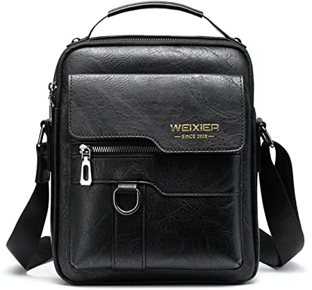 A-QMZL Men's Shoulder Bag PU Leather Men's bag for Men Shoulder Crossbody Messenger Bag Business Travel Pack Satchel Side Bag Casual Handbag Sling Bags for Men Daily Use (Black)