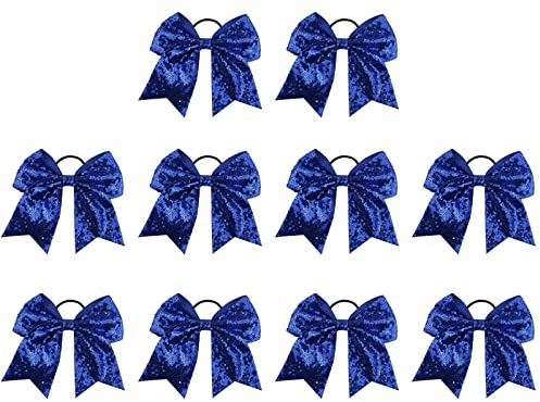 XIYAO Pailletten Cheer Bögen, 10 Stück 8 Zoll Große Cheer Haarschleifen Pferdeschwanz-Halter Elastisches Band handgefertigt für Cheerleader, Teenager, Mädchen, College Sport