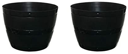 Set Of 2 Large Black Barrel Planter Round Plastic Plant Pot 50cm Decorative Patio Garden Flower Tub
