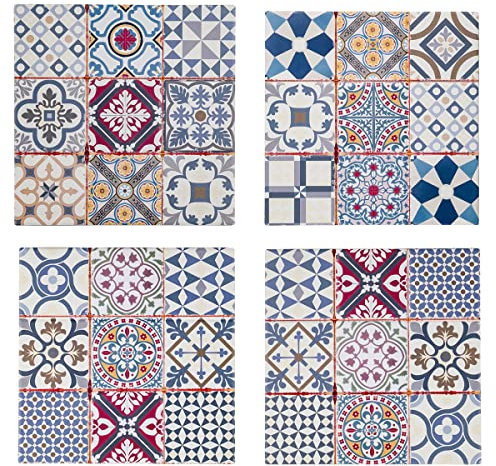 Set 4 Dessous de Plats, Format carré Motifs Carreaux de ciments colorés et rétros, Hauteur 20 cm