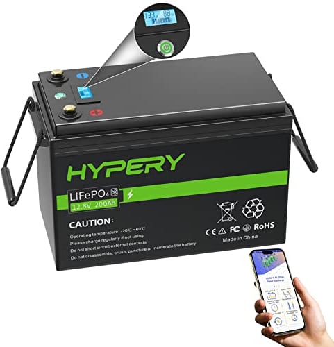Smart 12V 200Ah LiFePO4 Batterie mit Bluetooth, LED-Display, Startschalter und BMS, perfekte Lithium Batterie für Wohnmobile, Golfwagen, Boote und Energiespeicher zu Hause