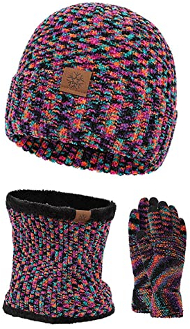 Mutze Schal Set Damen Blau, Wintermütze Herren Damen Mütze Touchscreen Handschuhe Beanie Warme Mütze Strickmütze Winterschal Herren mit Fleecefutter