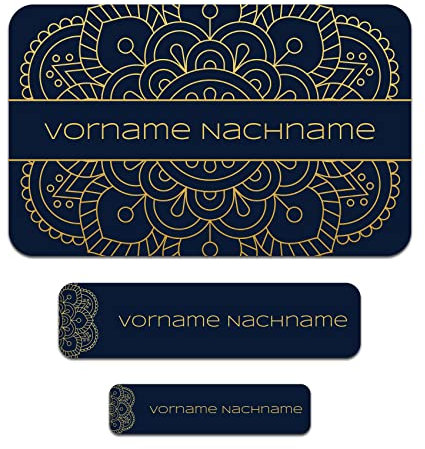 50 x personalisierte Namensaufkleber Sticker mit Wunschname Klebeetiketten zum Markieren Stifte Hefte mit Kinder Name Schule Kindergarten Aufkleber Set (11 Mandala)