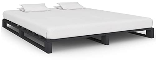 RONGQI Palettenbett, Bett, Bettgestell, Jugendbett, Schlafzimmer Komplett, Schlafzimmer Bett, Bed Fram, Grau Massivholz Kiefer 200×200 cm