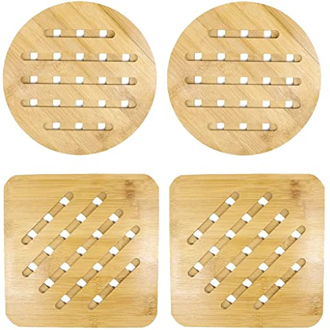 4 Pièces Dessous de Plat Résistant à La Chaleur,Dessous de Plat en Bambou Naturel,pour casseroles, Théières, Assiettes, sous Plat.