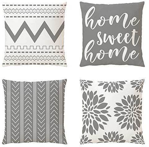 NIULAA Kissenbezug 50x50 4er Set Grau Kissenbezüge Leinen Kissenhülle Outdoor Dekokissen Modern Muster Home Deko Kissen Bezug Sofakissen Zierkissen für Sofa