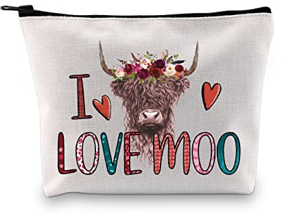 PLITI Highland Cow Make-up-Tasche Kuhliebhaber Kosmetiktasche Bauernhof Mädchen Geschenk I Love Moo Lustige Kuh Spruch Geschenk für Freundin Frau, I Love Cow U, Modisch
