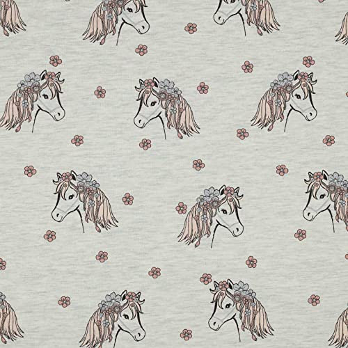 Motiv-Jersey meliert Kindermotive ab 0,5m Baumwoll-Stoff Meterware Oeko-Tex zertifiziert, Motiv:Pferd mit Glitzer | creme